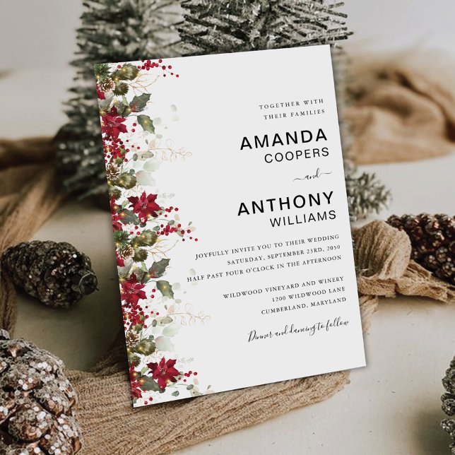 Christmas Red Poinsettia Wedding Ceremony Invitation (Creator Uploaded)