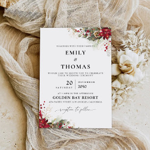 Christmas Red Poinsettia Wedding Ceremony Invitation