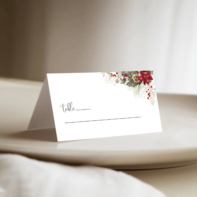 Christmas Red Poinsettia Wedding Folded Place Card (Creator Uploaded)