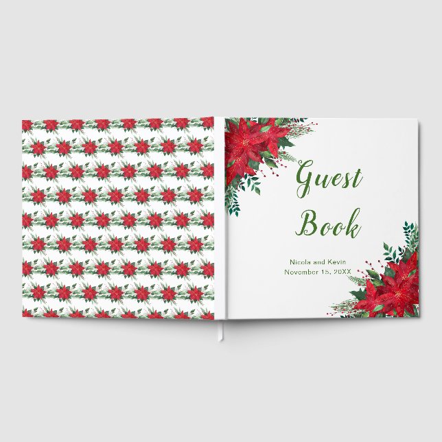 Christmas Red Poinsettia Wedding guest book (Full)