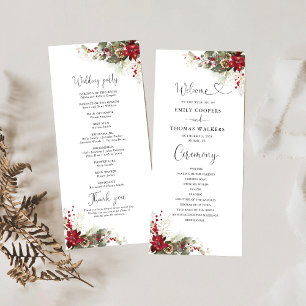 Christmas Red Poinsettia Wedding Program