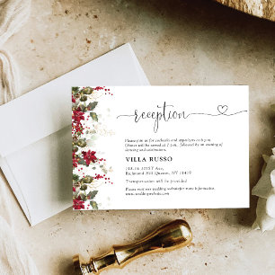 Christmas Red Poinsettia Wedding Reception Enclosure Card