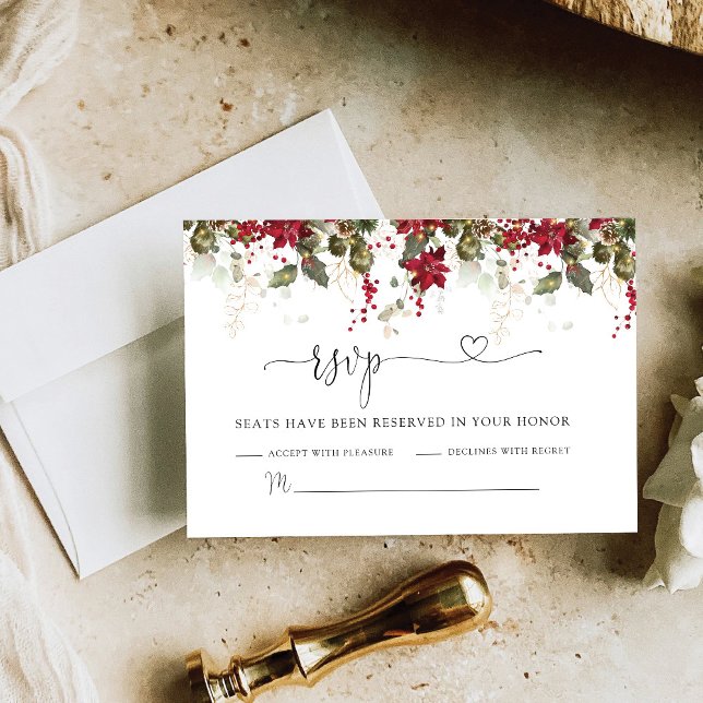 Christmas Red Poinsettia Wedding RSVP Card (Creator Uploaded)