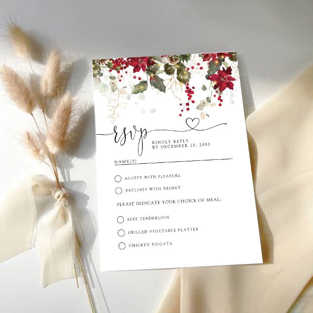 Christmas Red Poinsettia Wedding RSVP Card (Creator Uploaded)