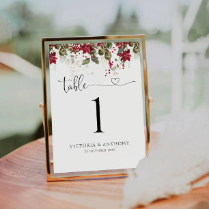 Christmas Red Poinsettia Wedding Table Numbers