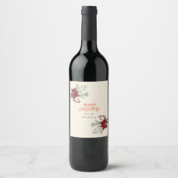 Christmas Red Poinsettia  Wine Label