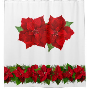 Christmas Red Poinsettias on Beautiful White Shower Curtain