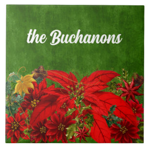 Christmas Red Poinsettias with Green Ceramic Tile