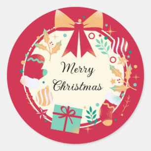 Christmas red presents and decoration classic round sticker