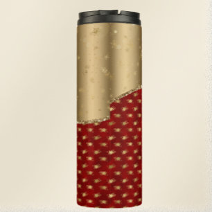 Christmas Red Red Floral Pattern with Gold Ribbon Thermal Tumbler