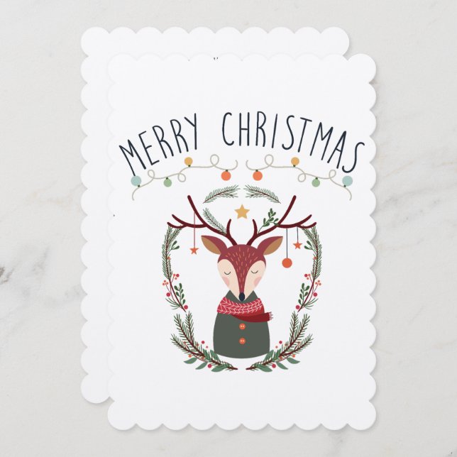 Christmas Red Reindeer Scandinavian Card (Front/Back)