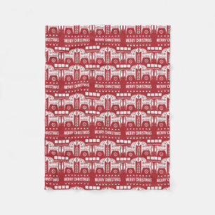 Christmas Red Reindeer Scandinavian Nordic Forest Fleece Blanket