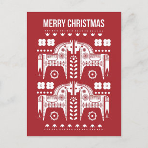 Christmas Red Reindeer Scandinavian Nordic Forest Holiday Postcard