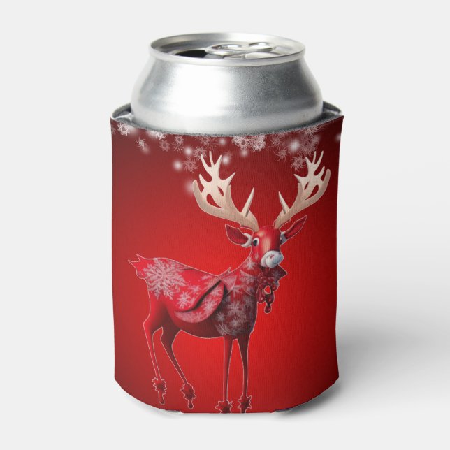 Christmas Red Reindeer Winter Holidays Can Cooler (Can Front)