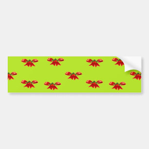 Christmas red ribbon on bright green bumper sticker
