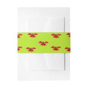 Christmas red ribbon on bright green invitation belly band