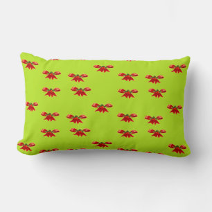 Christmas red ribbon on bright green lumbar cushion