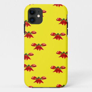 Christmas red ribbon on yellow iPhone 11 case