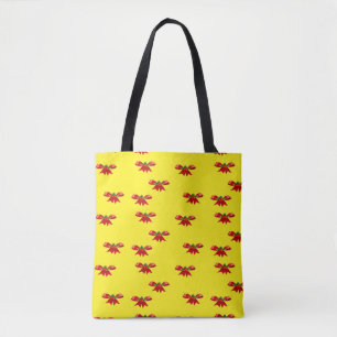 Christmas red ribbon on yellow tote bag