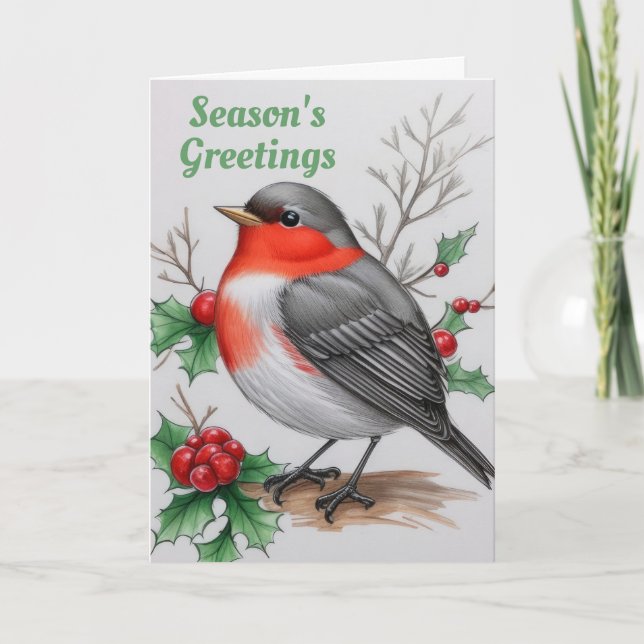 Christmas Red Robin Bird  Holiday Card (Front)