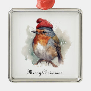 Christmas Red Robin, customisable Metal Ornament