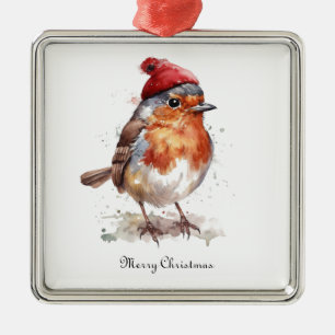 Christmas Red Robin, customisable Metal Ornament