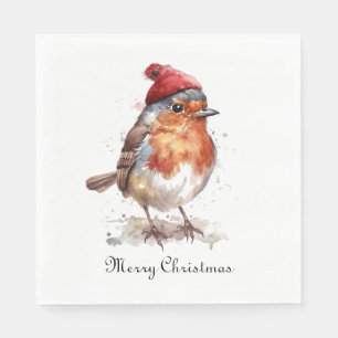 Christmas Red Robin, customisable Napkin