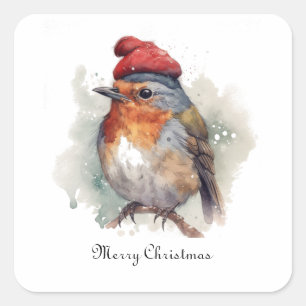 Christmas Red Robin, customisable Square Sticker