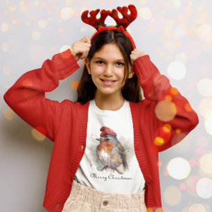 Christmas Red Robin, customisable T-Shirt
