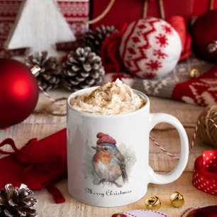 Christmas Red Robin, customisable Two-Tone Coffee Mug