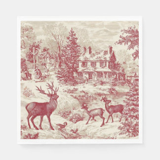 Christmas Red Rustic Toile Paper Napkin