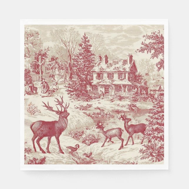 Christmas Red Rustic Toile Paper Napkin (Front)
