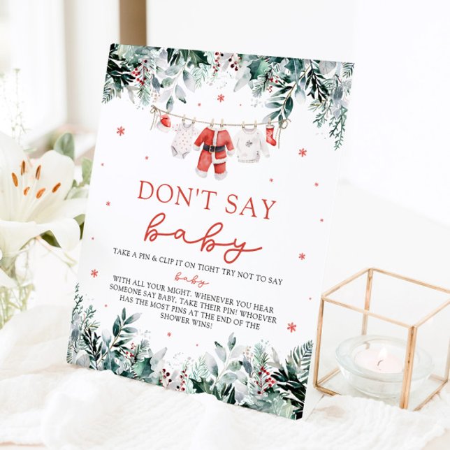 Christmas Red Santa Baby Dont Say Baby Baby Shower Pedestal Sign (Watercolor Christmas Red Santa Baby Dont Say Baby Baby Shower Pedestal Sign
)