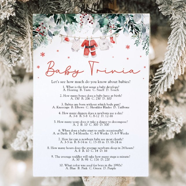 Christmas Red Santa Baby Shower Baby Trivia Game Invitation (Watercolor Christmas Red Santa Baby Shower Baby Trivia Game)