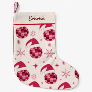 Christmas Red Santa Disco Balls Custom Name  Small Christmas Stocking