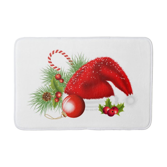 Christmas Red Santa Hat Bath Mat (Front)