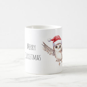 Christmas Red Santa Hat Owl Coffee Mug