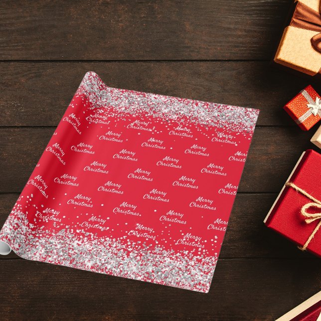 Christmas red silver confetti elegant wrapping paper (Creator Uploaded)