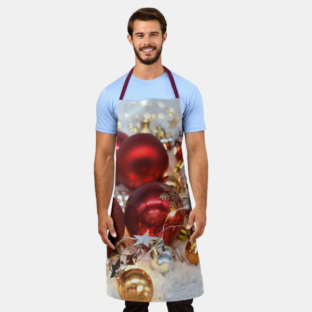 Christmas Red & Silver Decor Balls Apron (Worn)