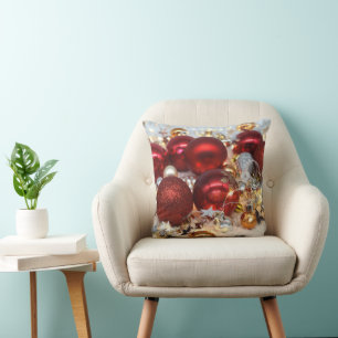 Christmas Red & Silver Decor Balls Cushion