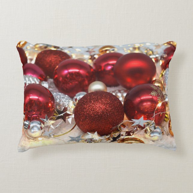 Christmas Red & Silver Decor Balls Decorative Cushion (Front)