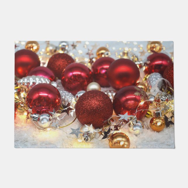 Christmas Red & Silver Decor Balls Doormat (Front)