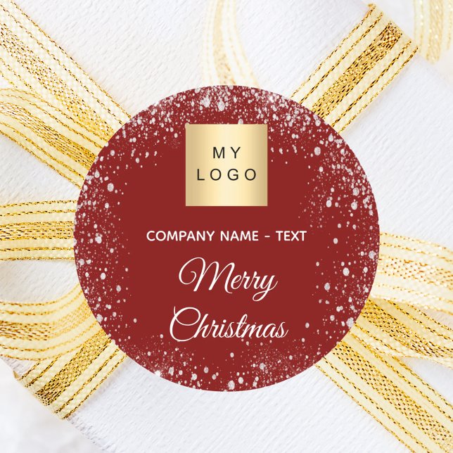 Christmas red silver glitter business logo classic round sticker (Creator Uploaded)