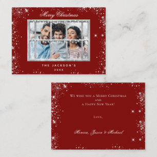 Christmas red silver glitter photo window card