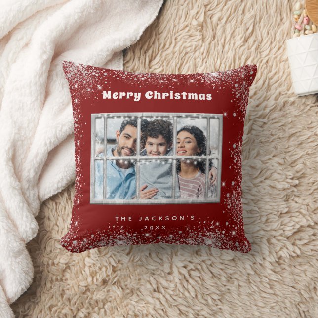 Christmas red silver snow photo winter window cushion (Blanket)