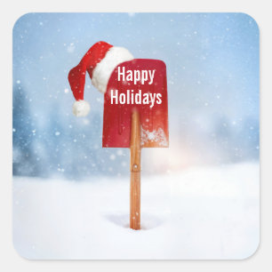 Christmas Red Snow Shovel In Deep Snow Square Sticker