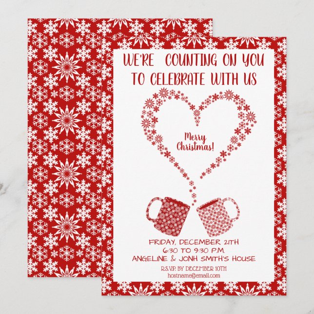 Christmas Red Snowflake Mug Personalise Invitation (Front/Back)