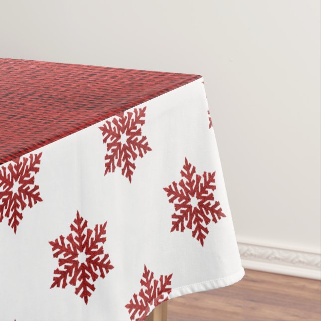 Christmas Red Snowflakes and Faux Burlap Tablecloth (In Situ)