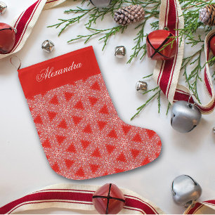 Christmas Red Snowflakes Pattern Personalised  Large Christmas Stocking