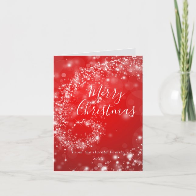 Christmas Red Sparkling Minimalist Stylish Script Holiday Card (Front)